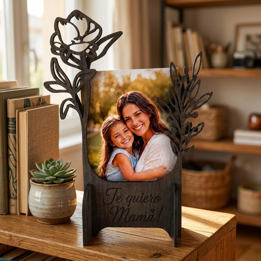 Marco de fotos personalizado floral | Regalo con grabado