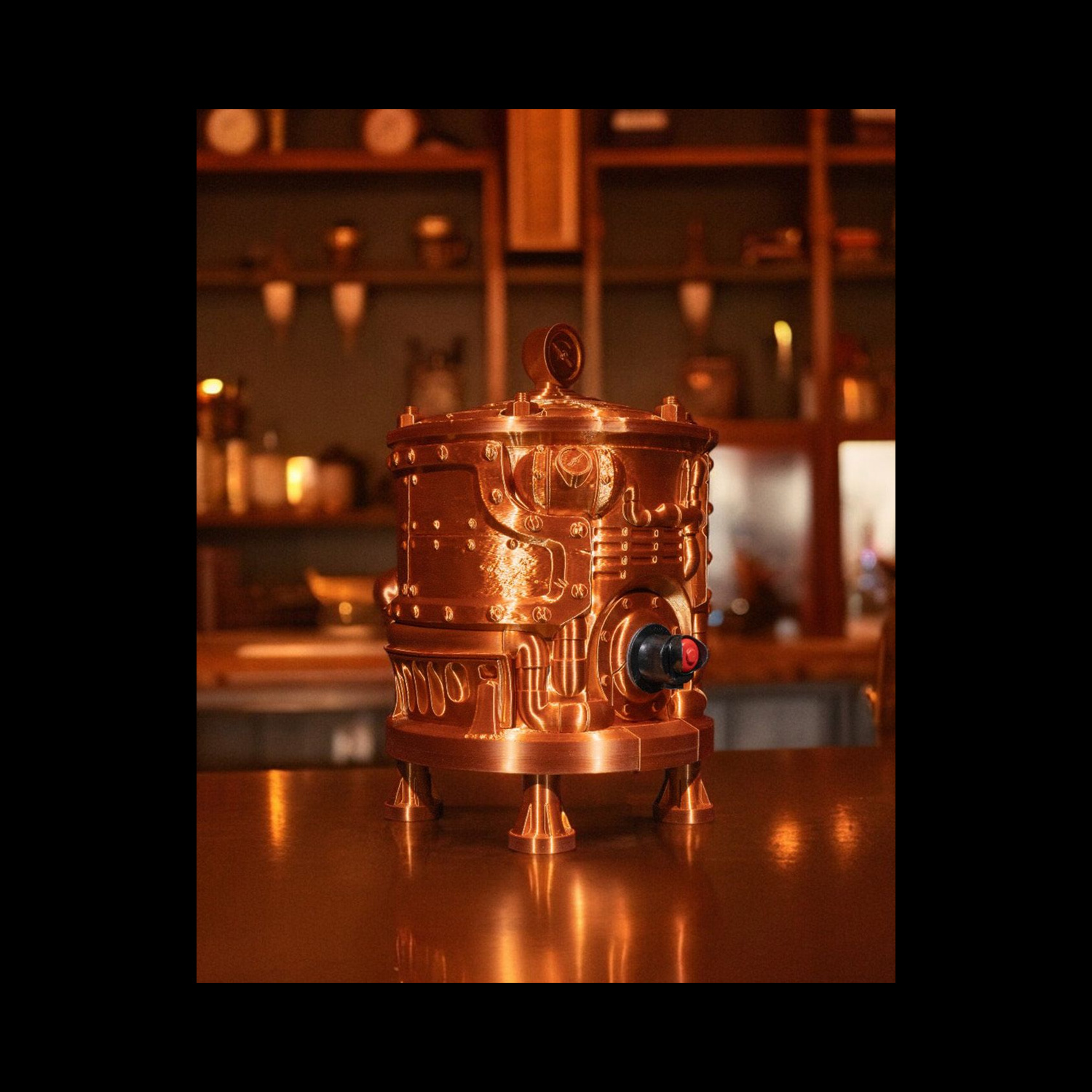 Dispensador para bolsa de vino con diseño de motor steampunk