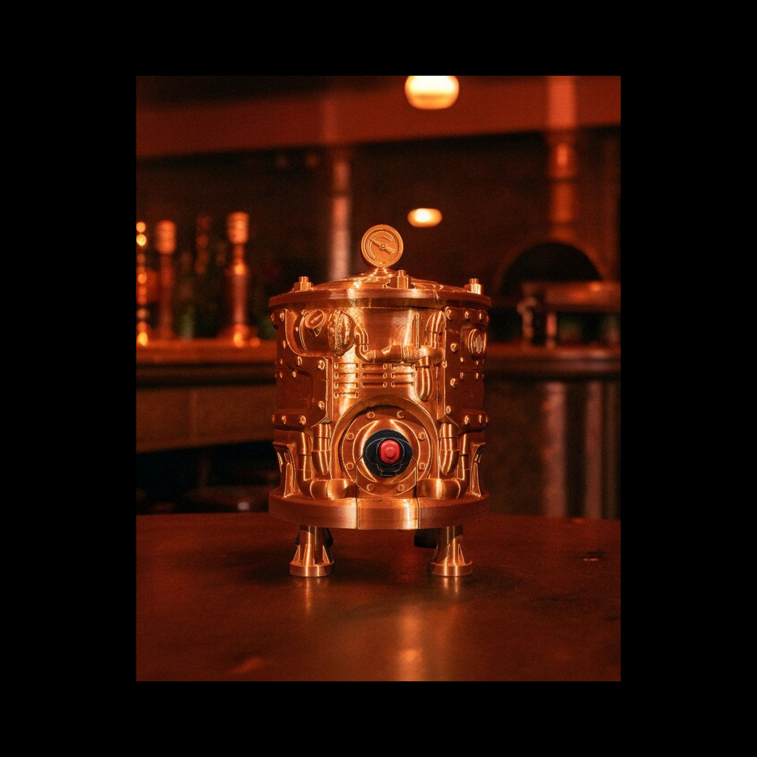 Dispensador para bolsa de vino con diseño de motor steampunk