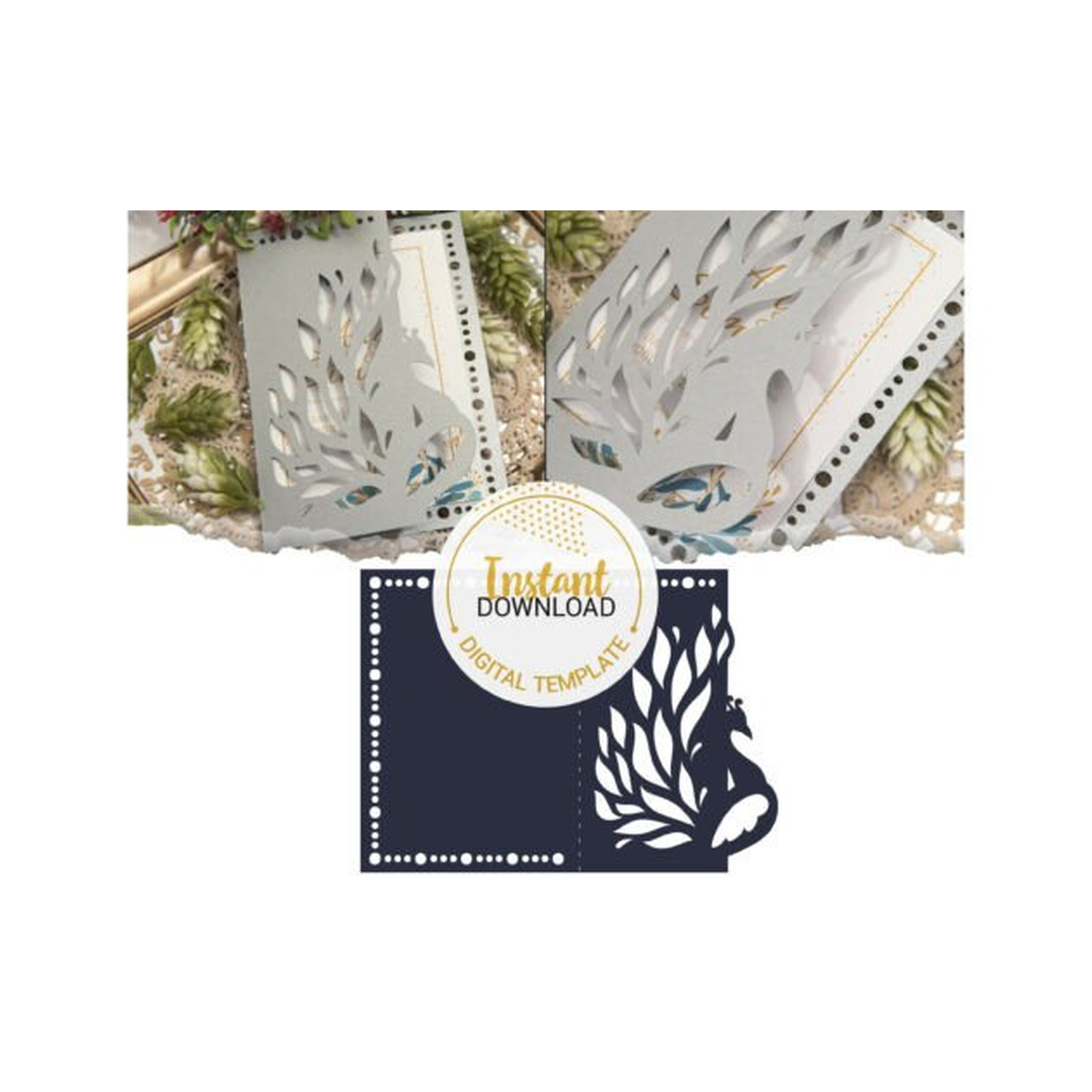 Invitación de boda con pluma de pavo real