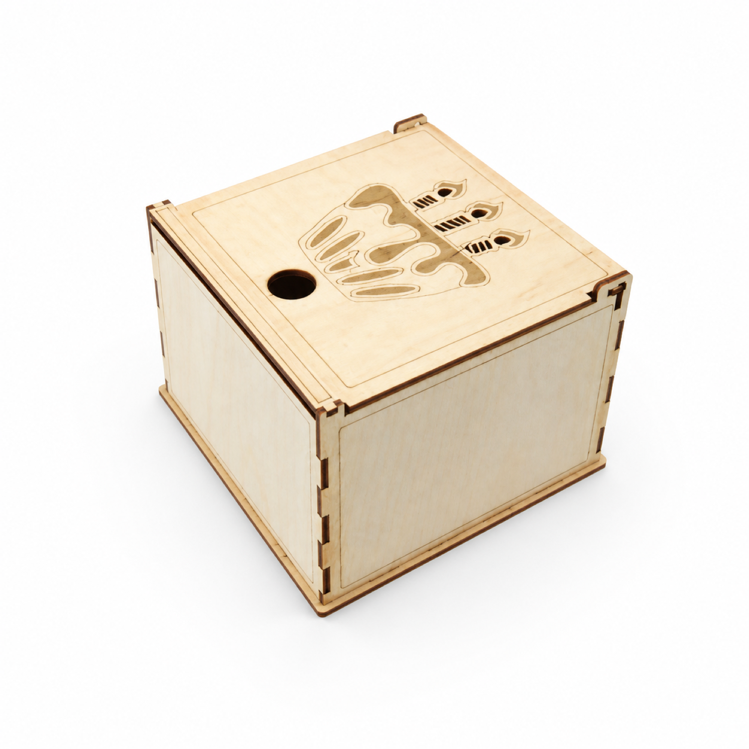 Caja de regalo con diseño de tarta y vela