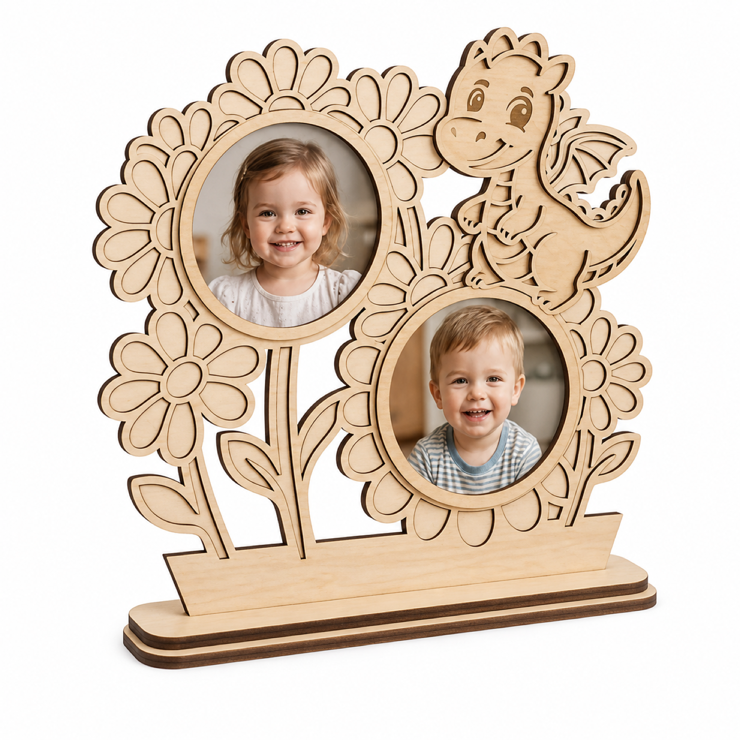 Marco de fotos infantil de madera con dragón