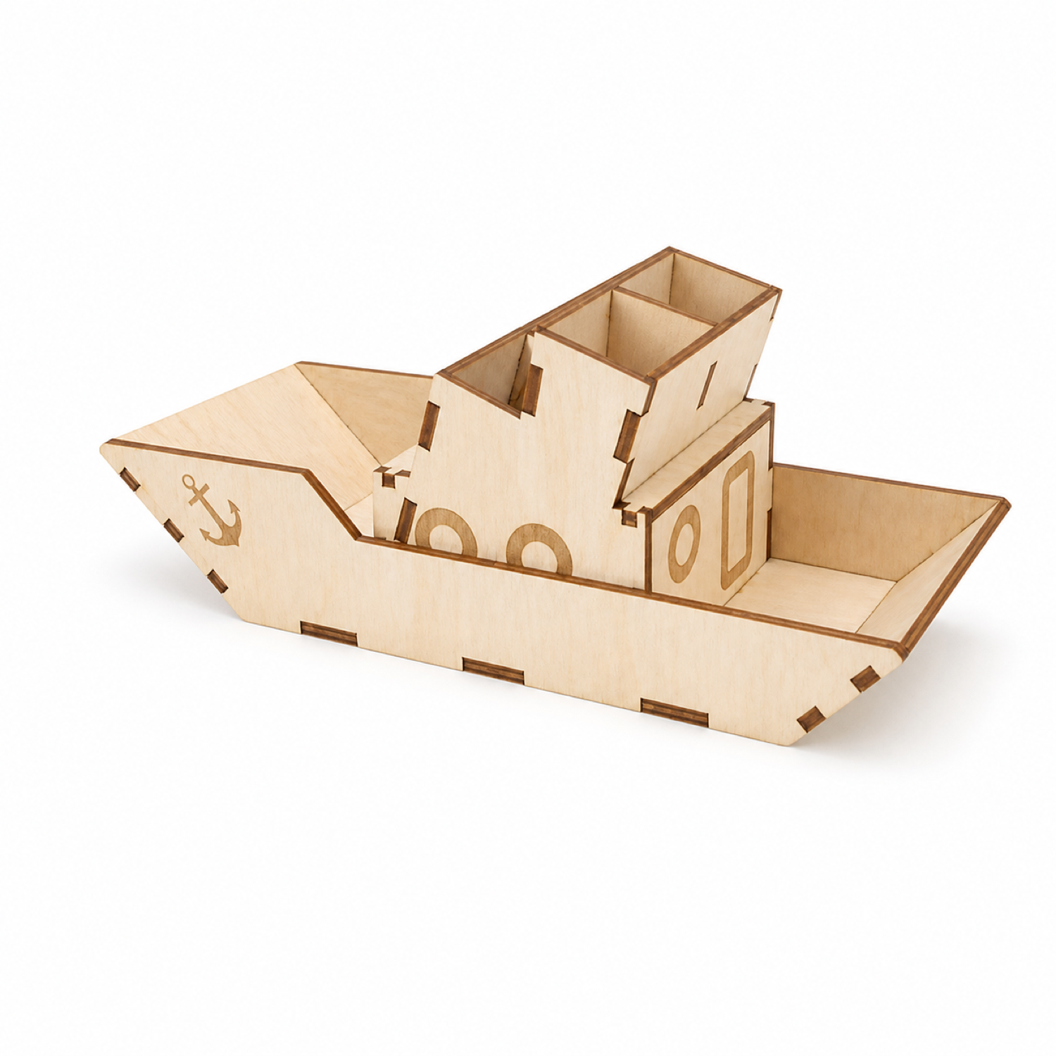 Organizador de escritorio de madera con forma de barco