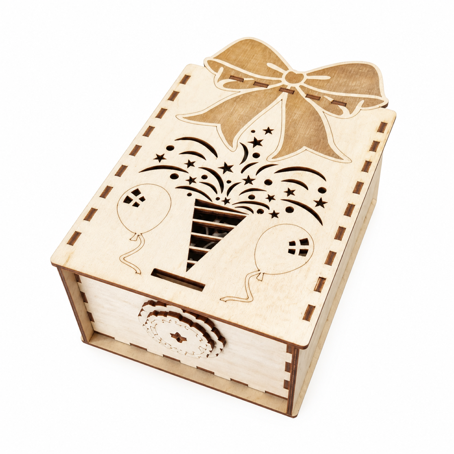 Caja de regalo de madera con lazo y tapa deslizante