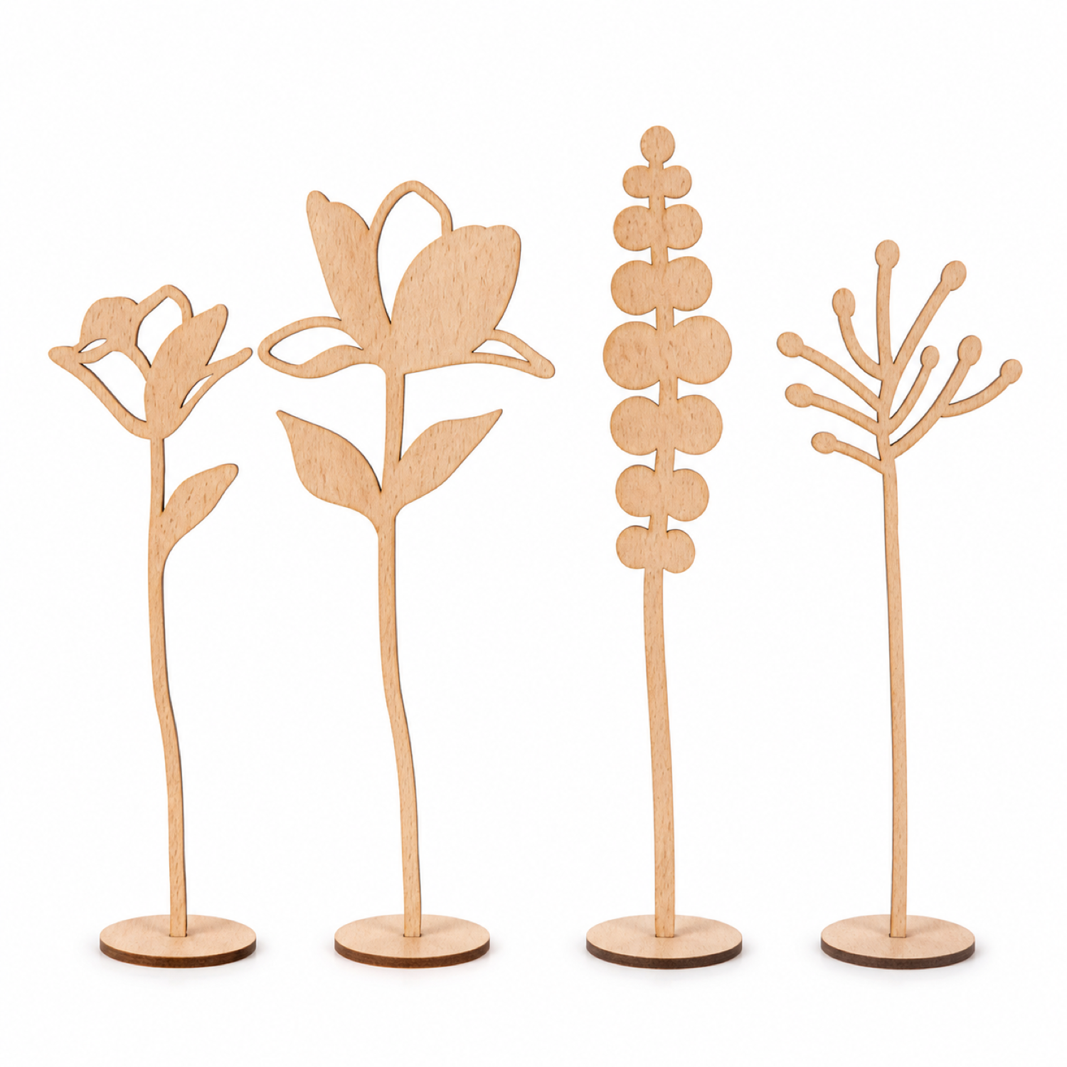 Conjunto de flores silvestres decorativas de madera
