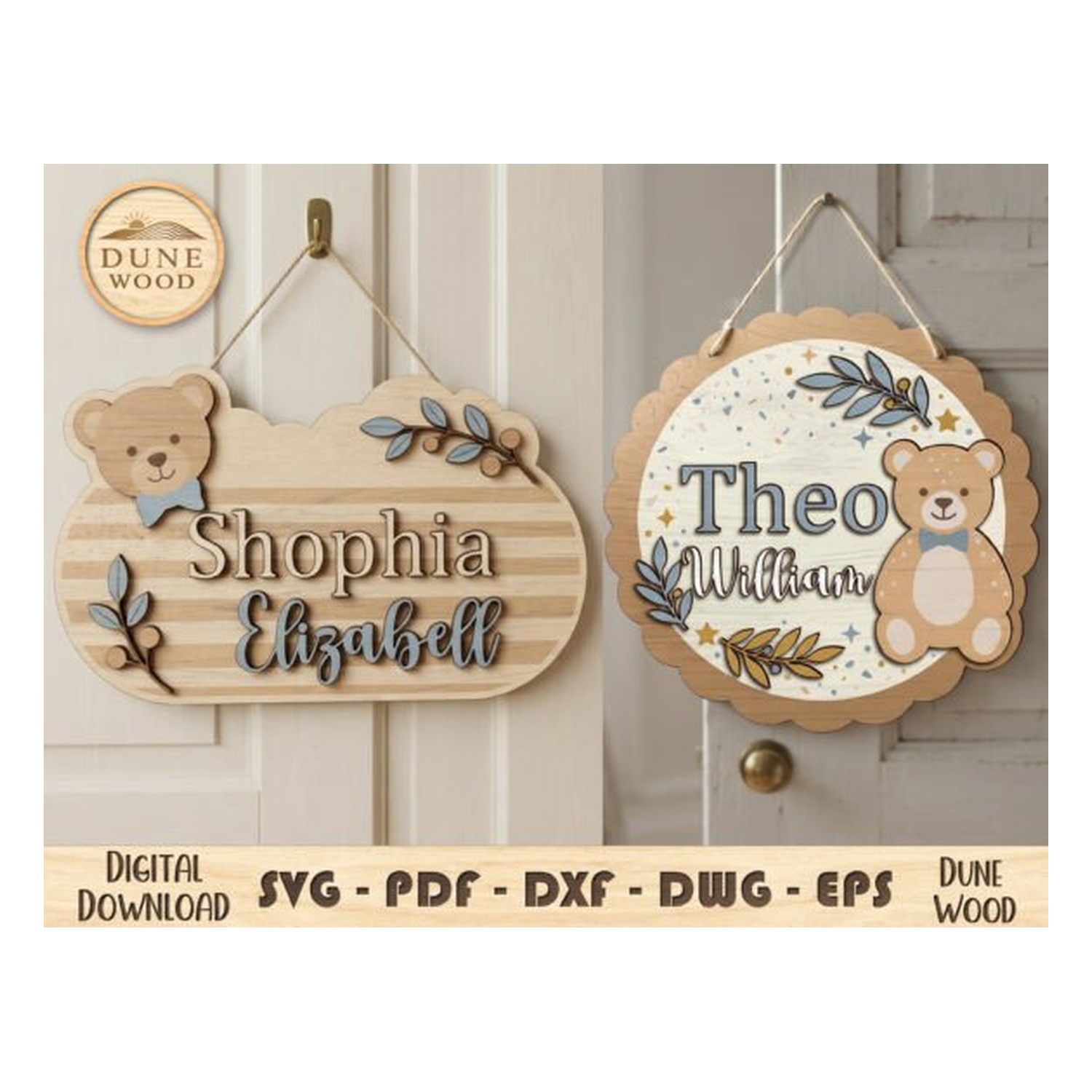 Letrero infantil de puerta con osito personalizado