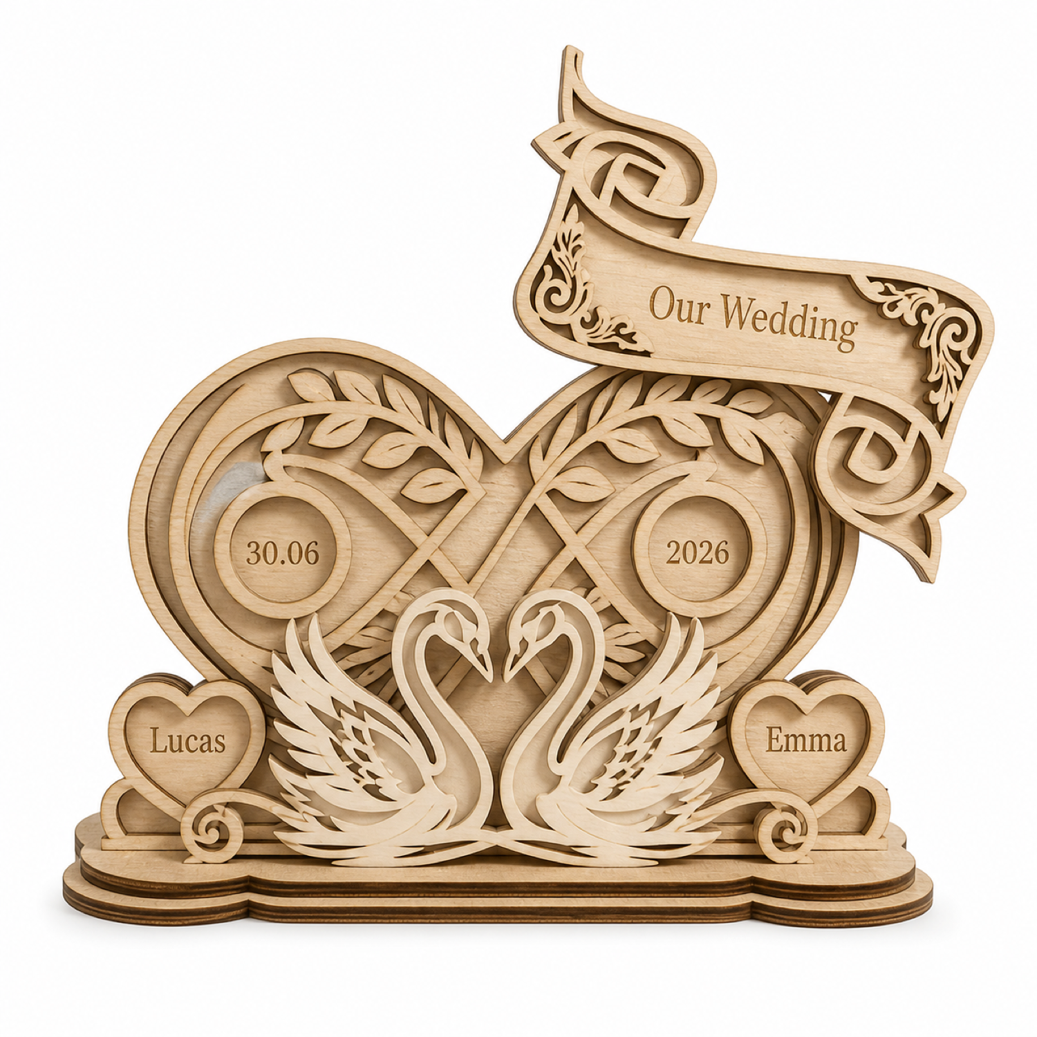 3 Wedding Swans 3D Layered Laser Cut