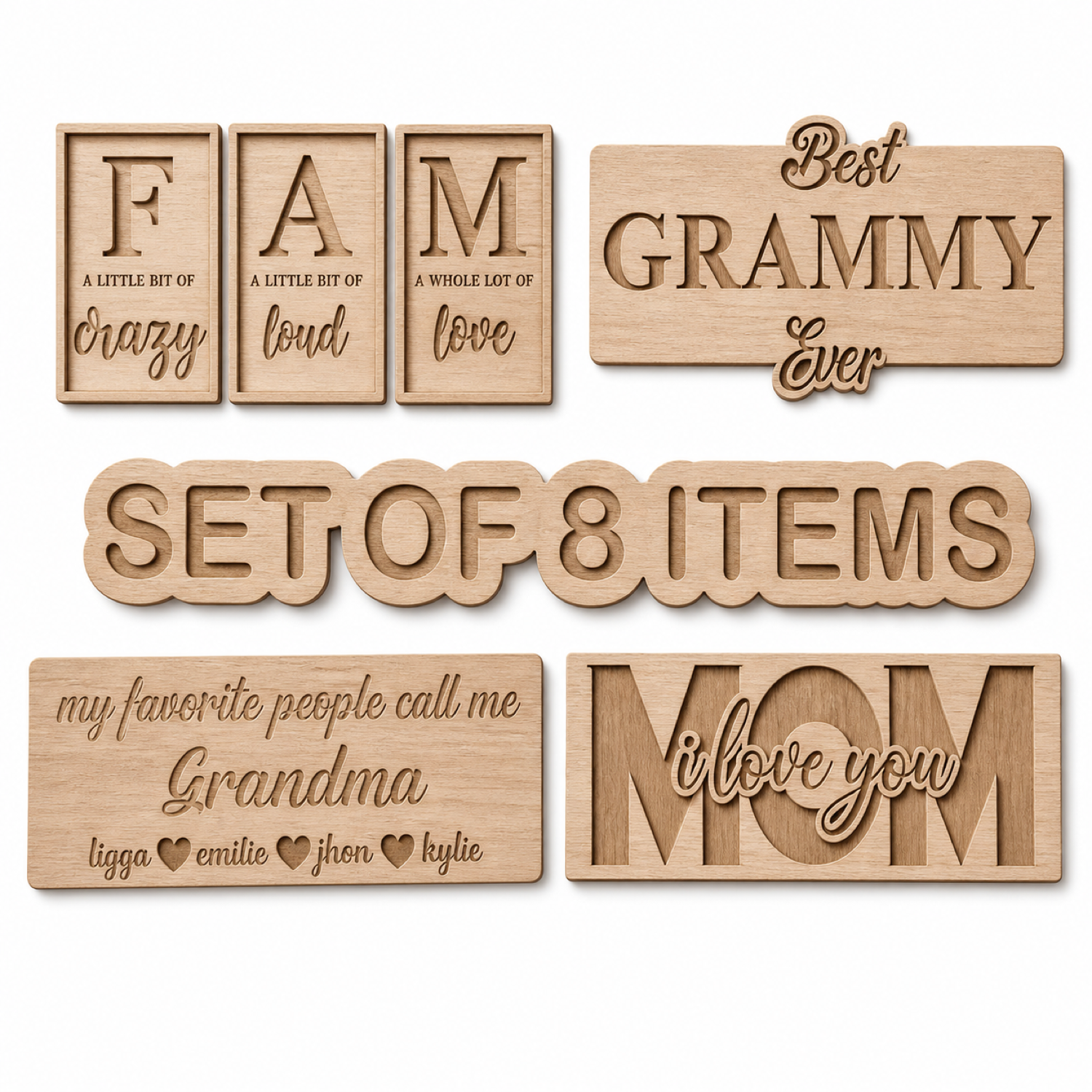 Set of 8 Items 3D Family Sign Big Bundle