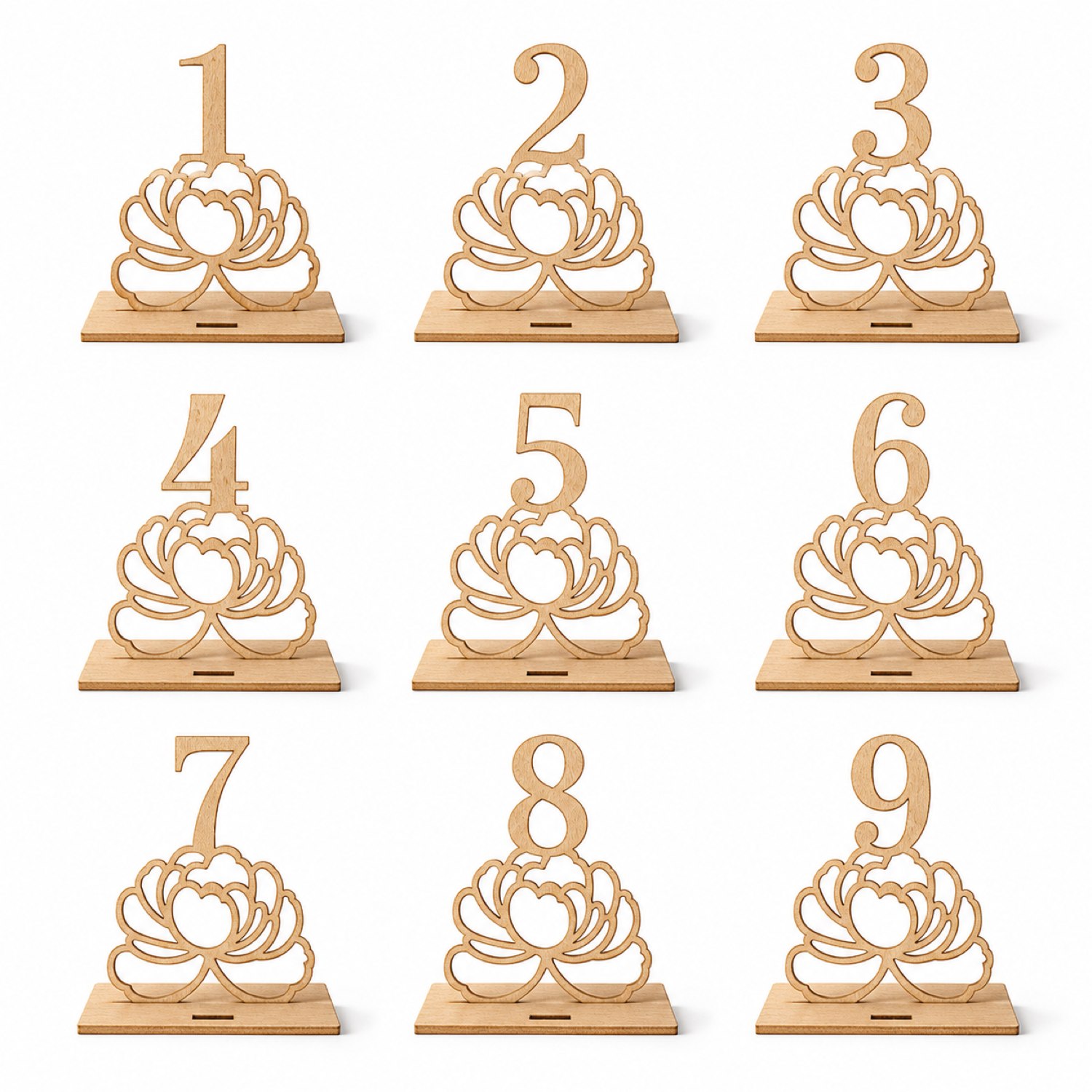 9 Wedding Table Numbers SVG – Laser Cut
