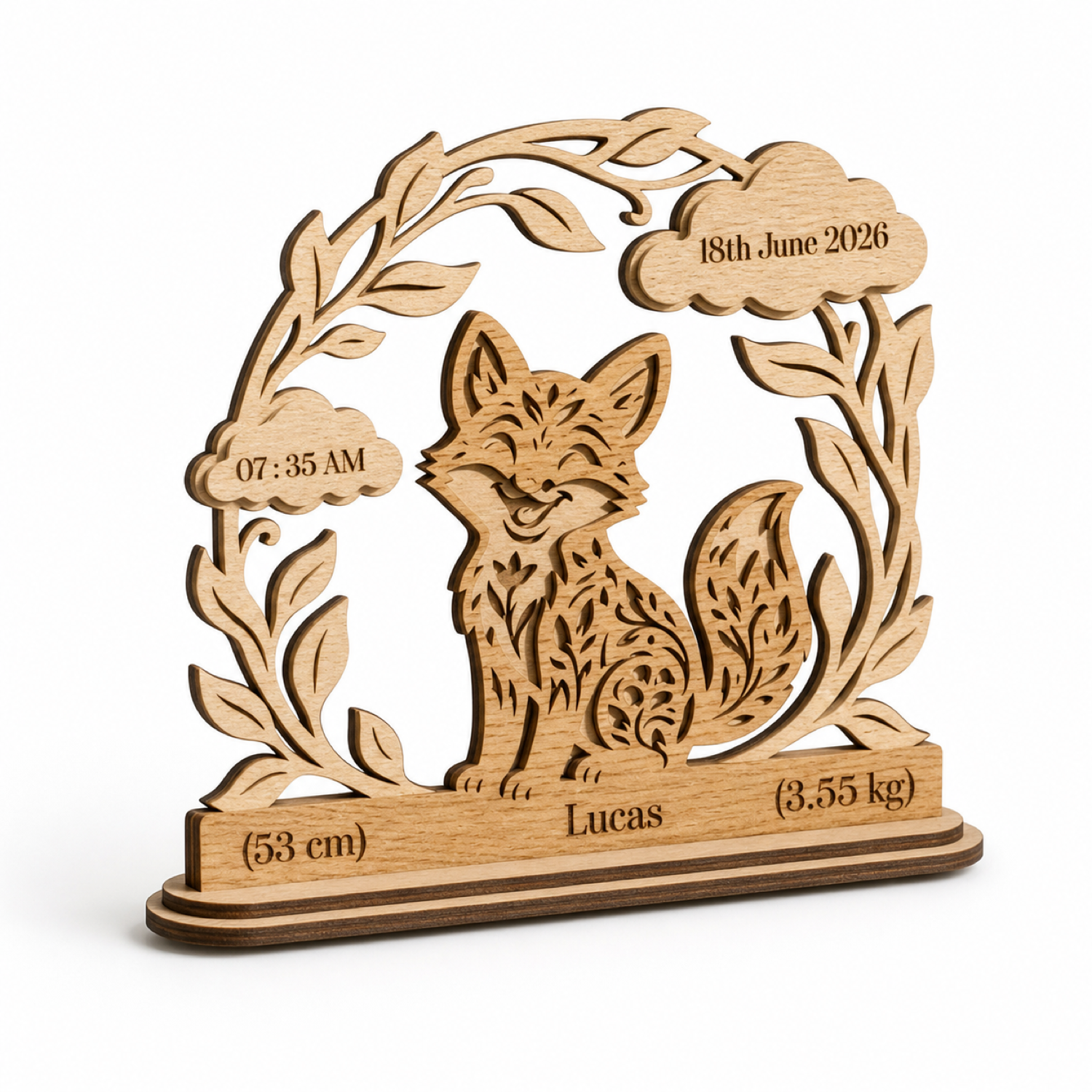 Fox Baby Birth Announcement Laser SVG DX
