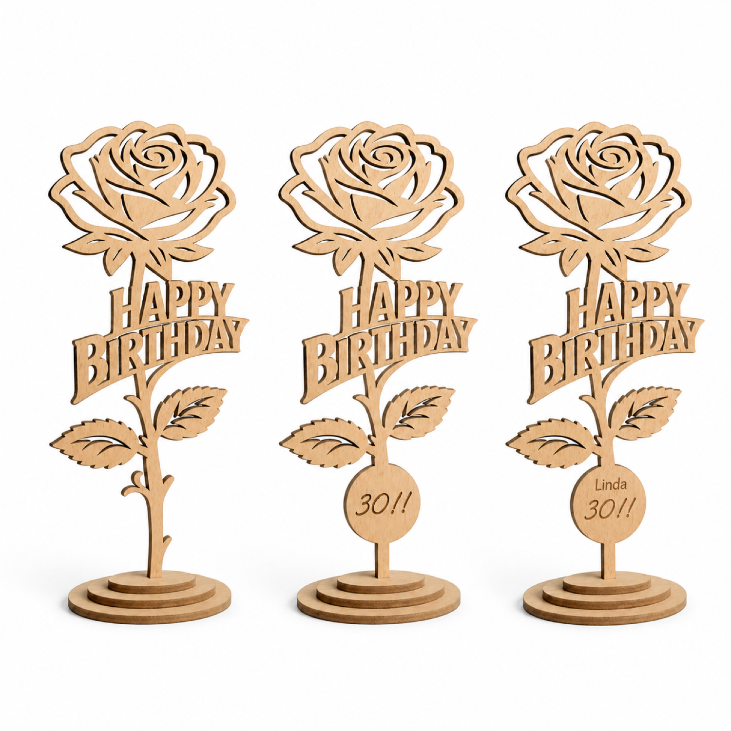 3D Wooden Rose Happy Birthday Laser Cut