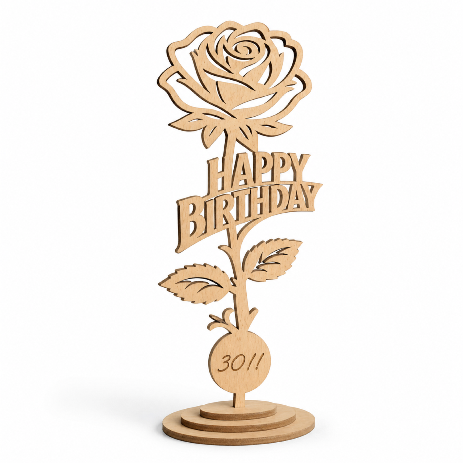 3D Wooden Rose Happy Birthday Laser Cut