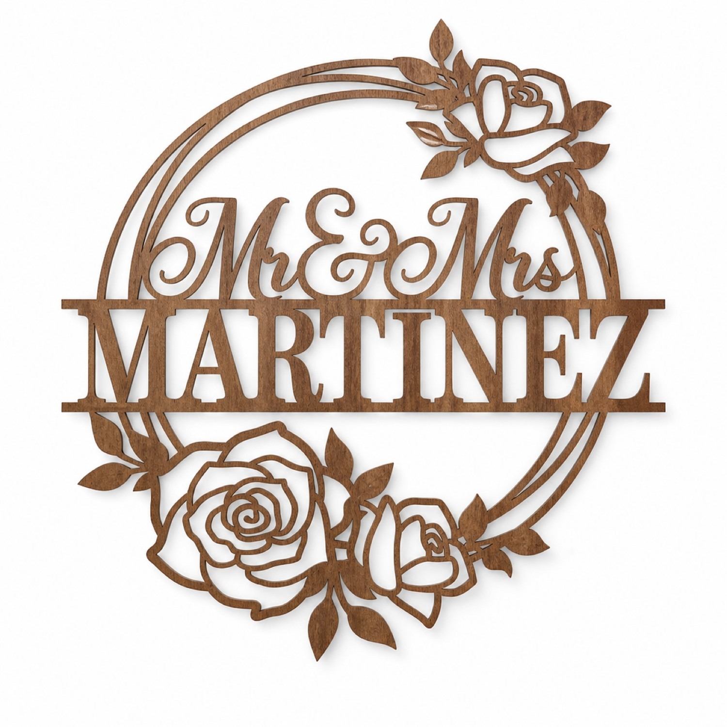 Rose Wreath Mr and Mrs Wedding Sign SVG