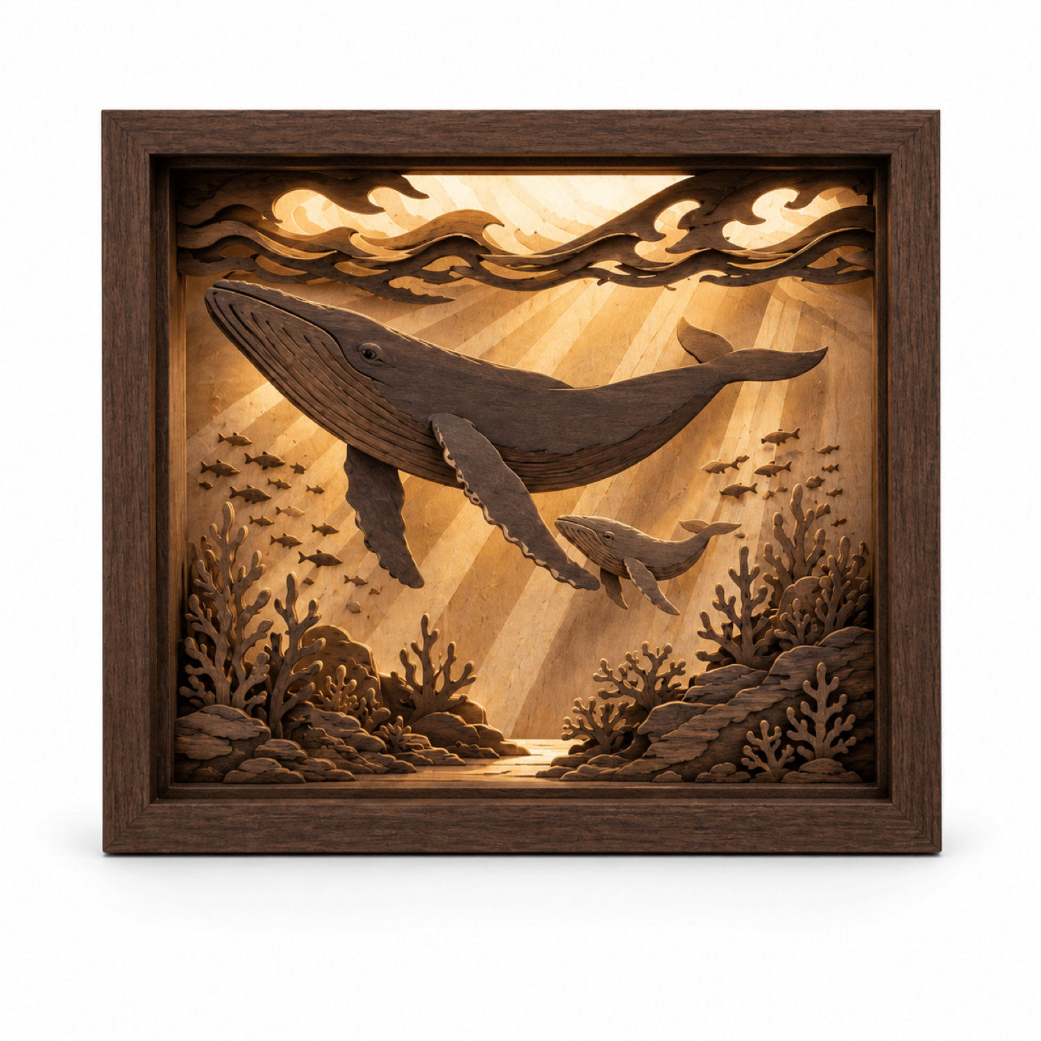 Whale and Calf Laser Cut Shadow Box