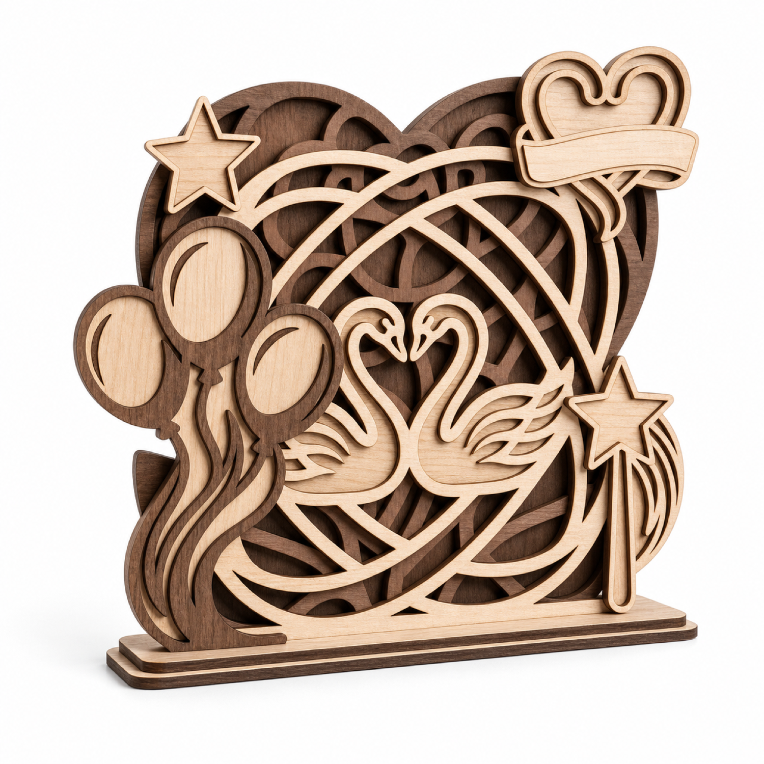 3D Wedding Swans Layered Laser Cut SVG