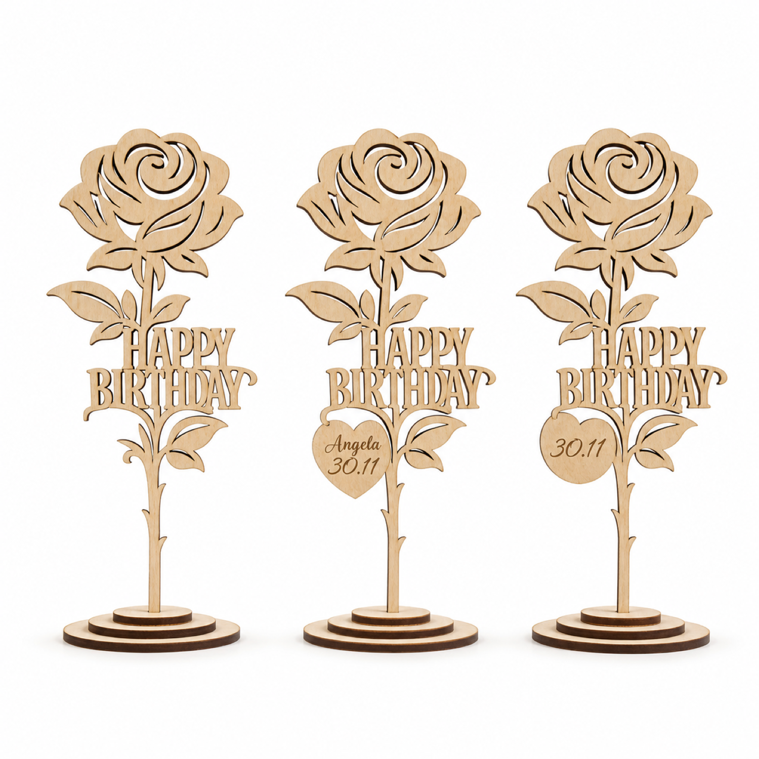 3D Wooden Rose Happy Birthday SVG