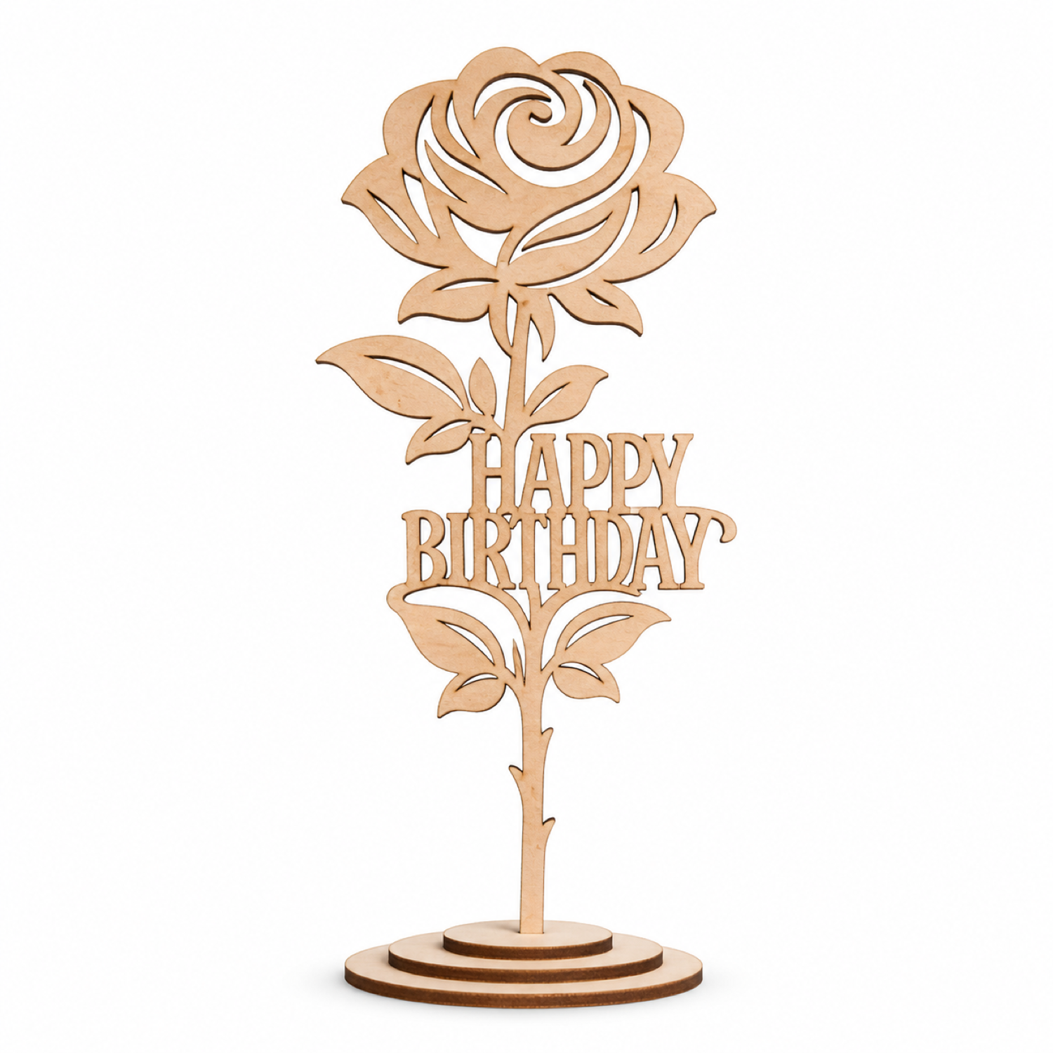 3D Wooden Rose Happy Birthday SVG