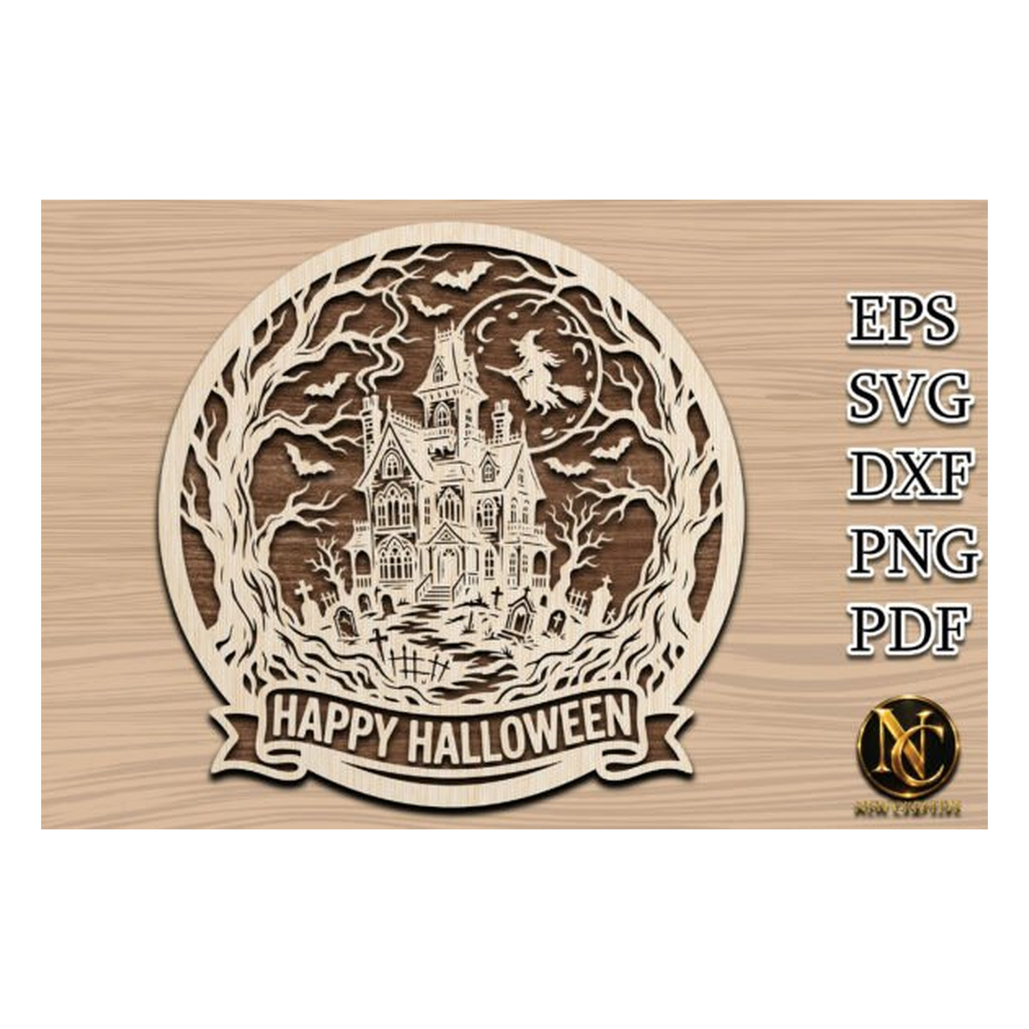Round Halloween Laser Cut File