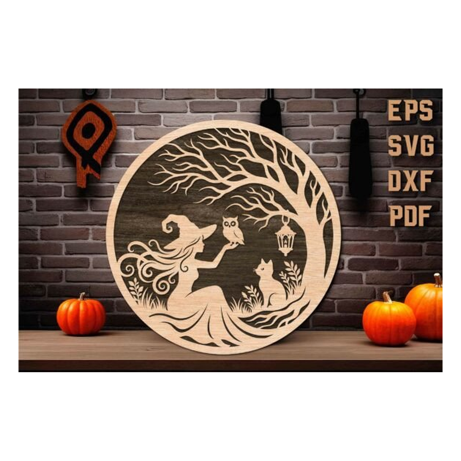 Witch Owl and Cat Halloween Laser Cut