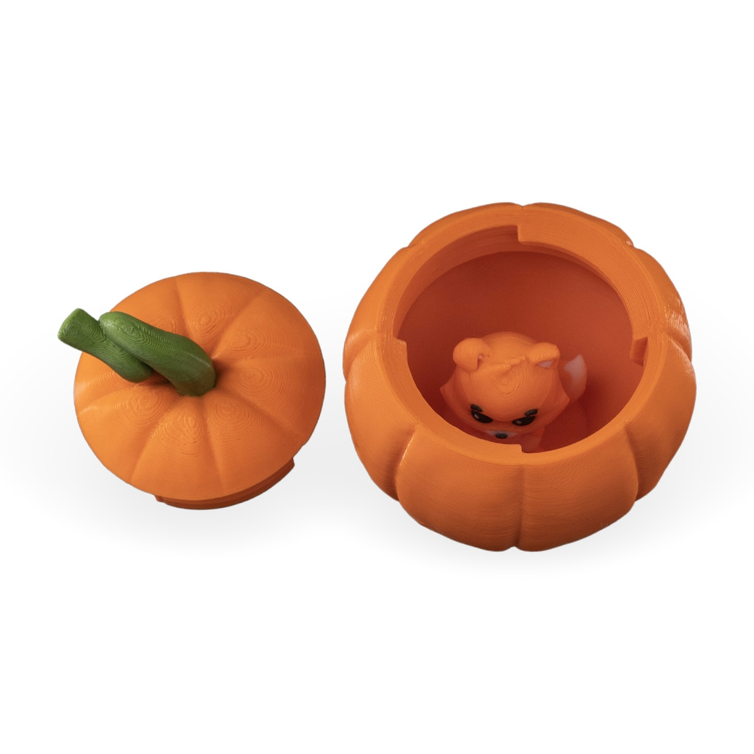 Fox in a Pumpkin Keychain Container