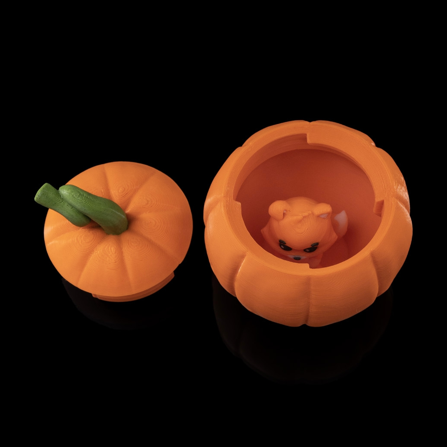Fox in a Pumpkin Keychain Container