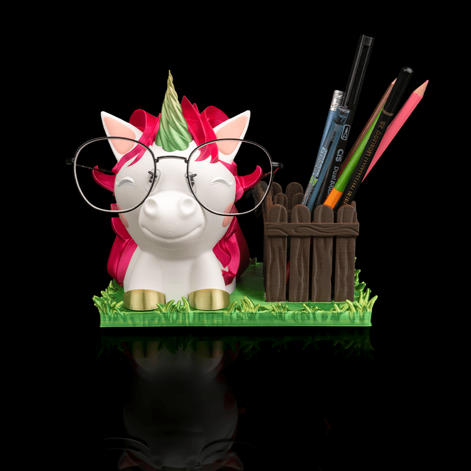 Ms. Unicorn glasses and pen holder