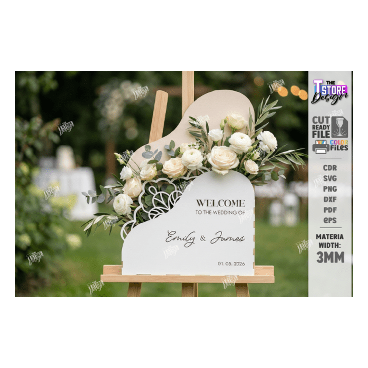 3D floral wedding welcome cartel