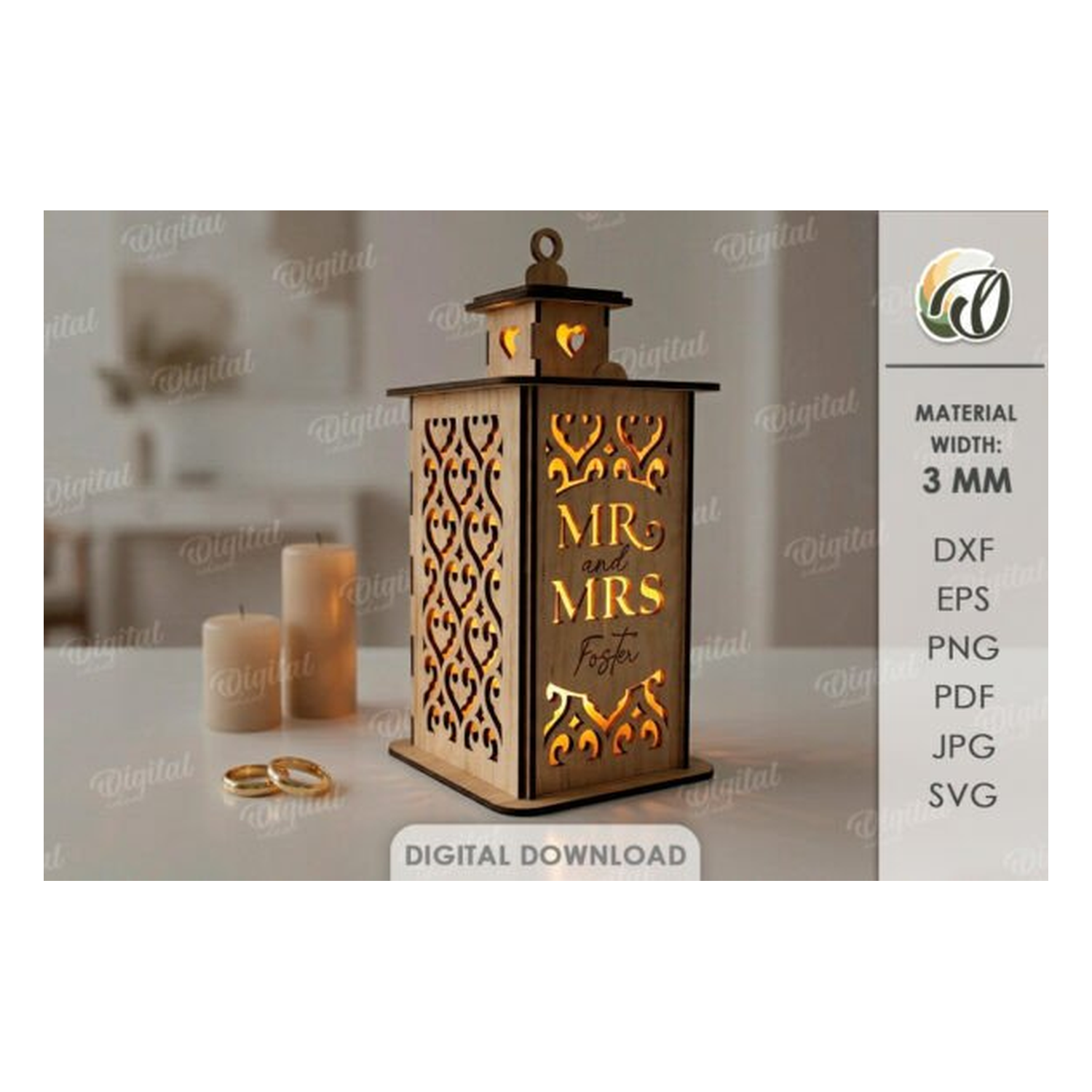 3D personalizado wedding farol lasercut