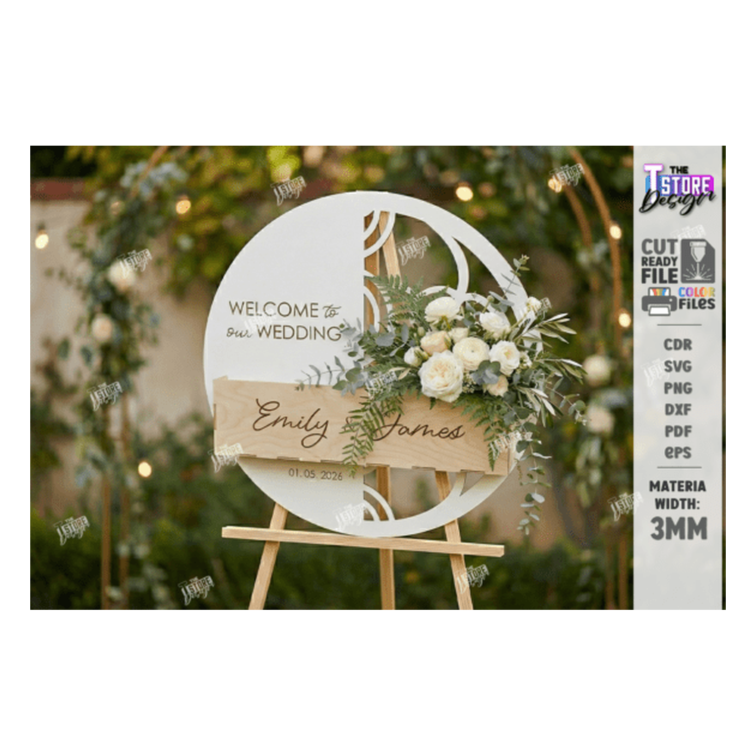 3D floral wedding welcome cartel