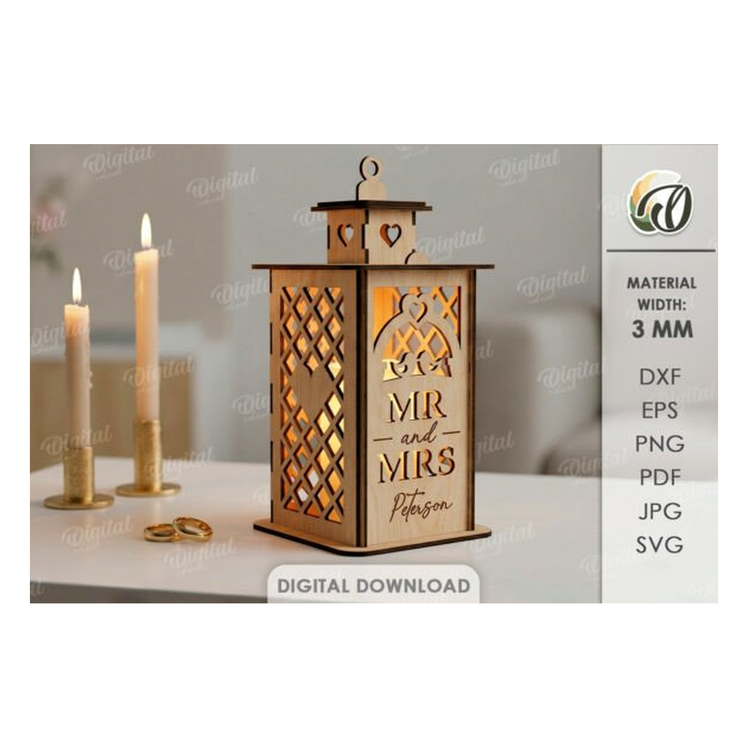 3D personalizado wedding farol lasercut
