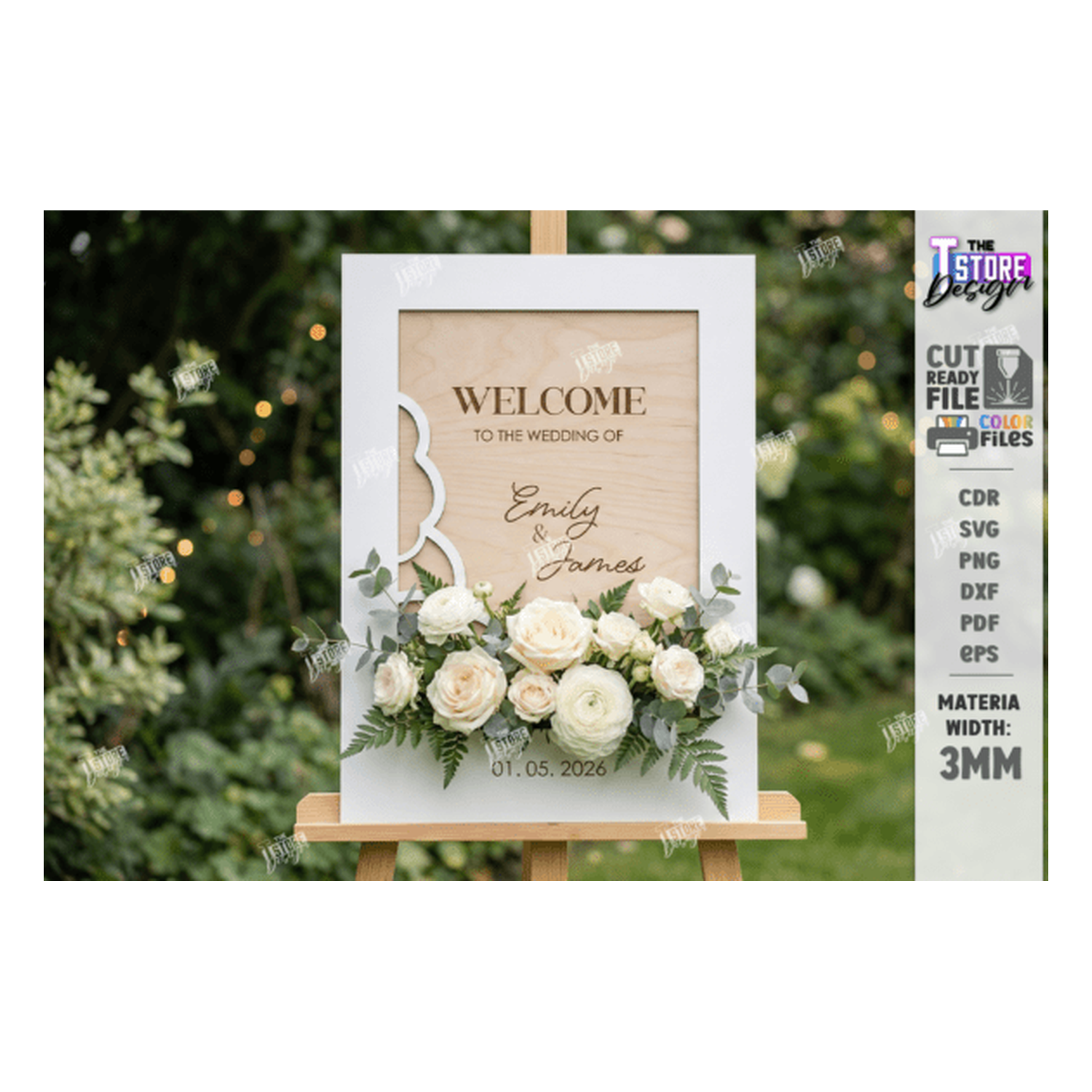 3D floral wedding welcome cartel