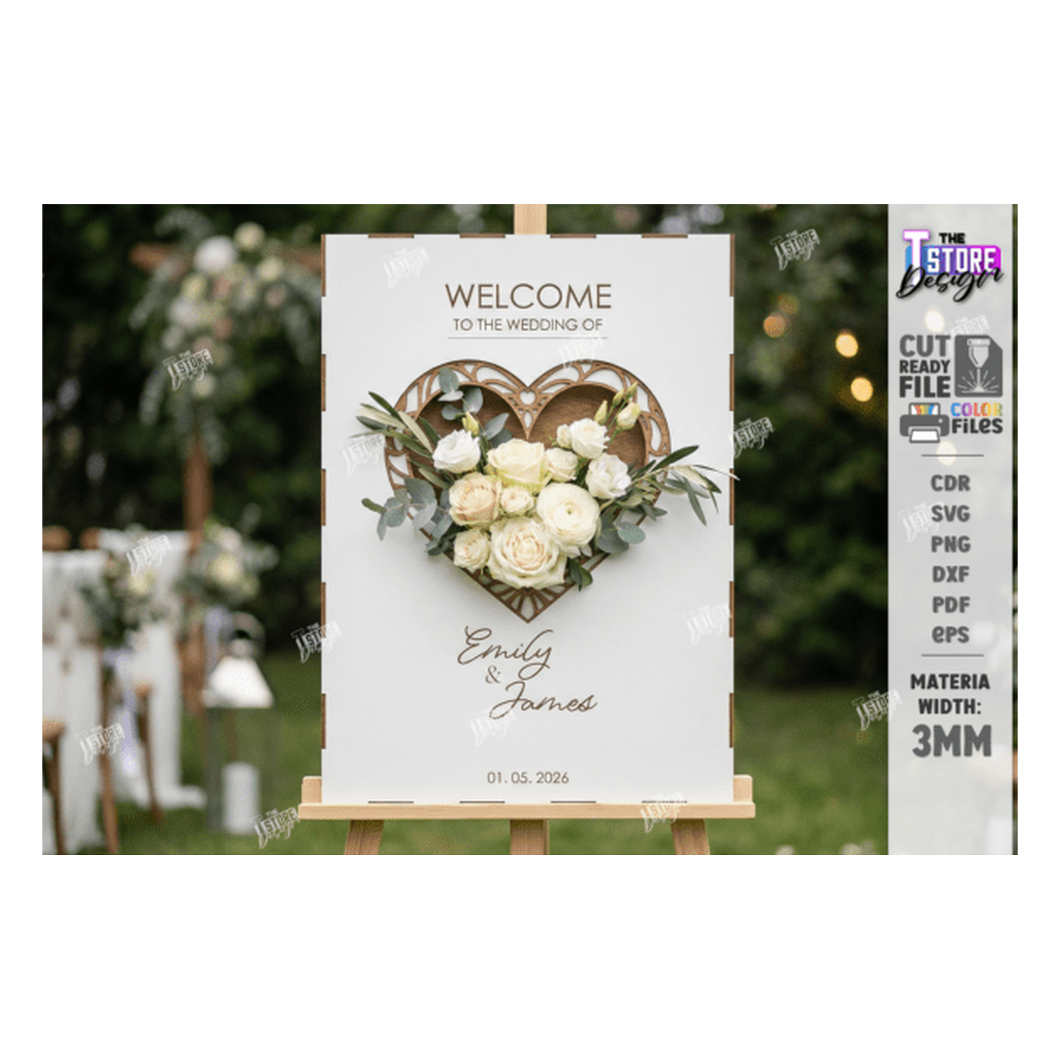 3D floral wedding welcome cartel