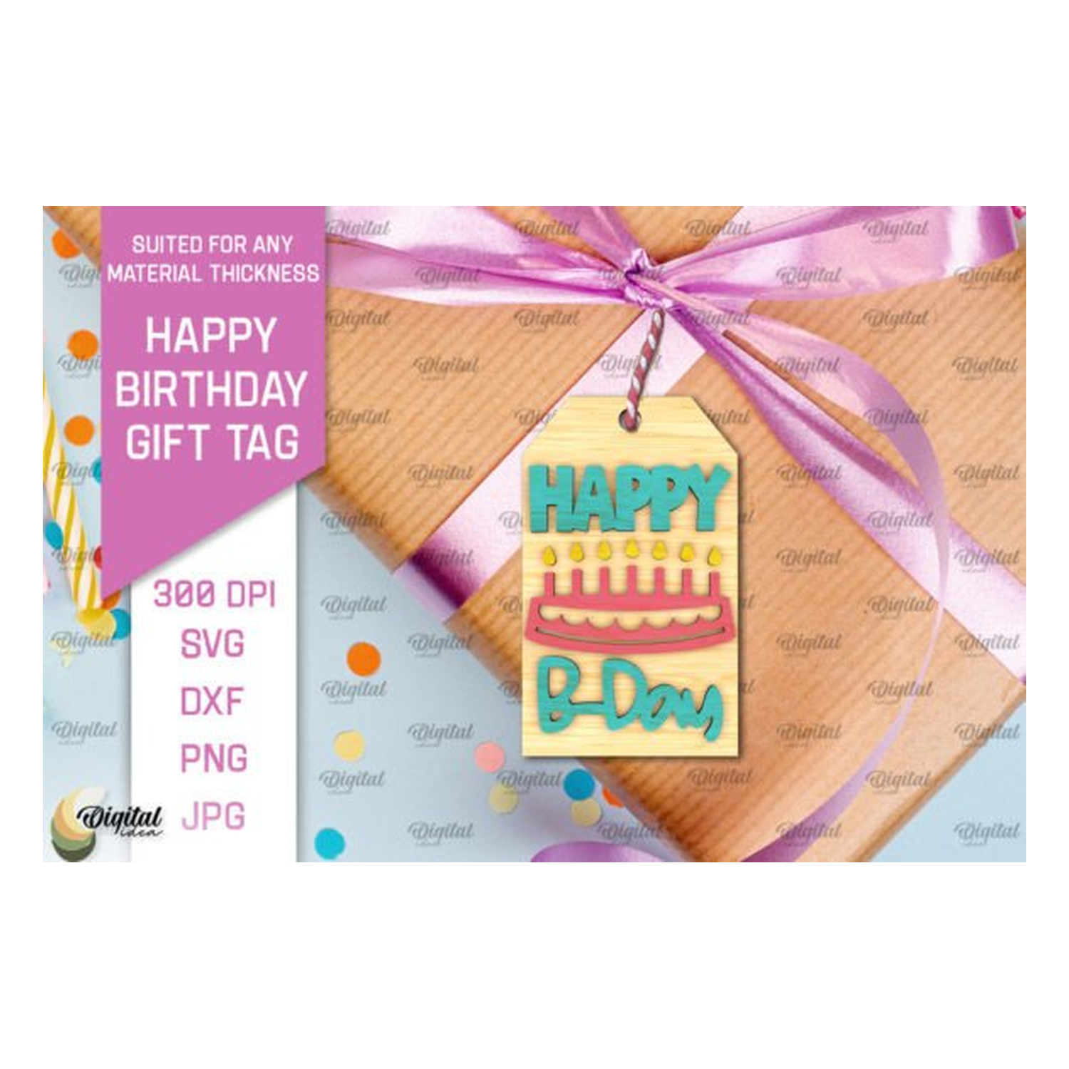 3D feliz cumpleaños gift tag lasercut