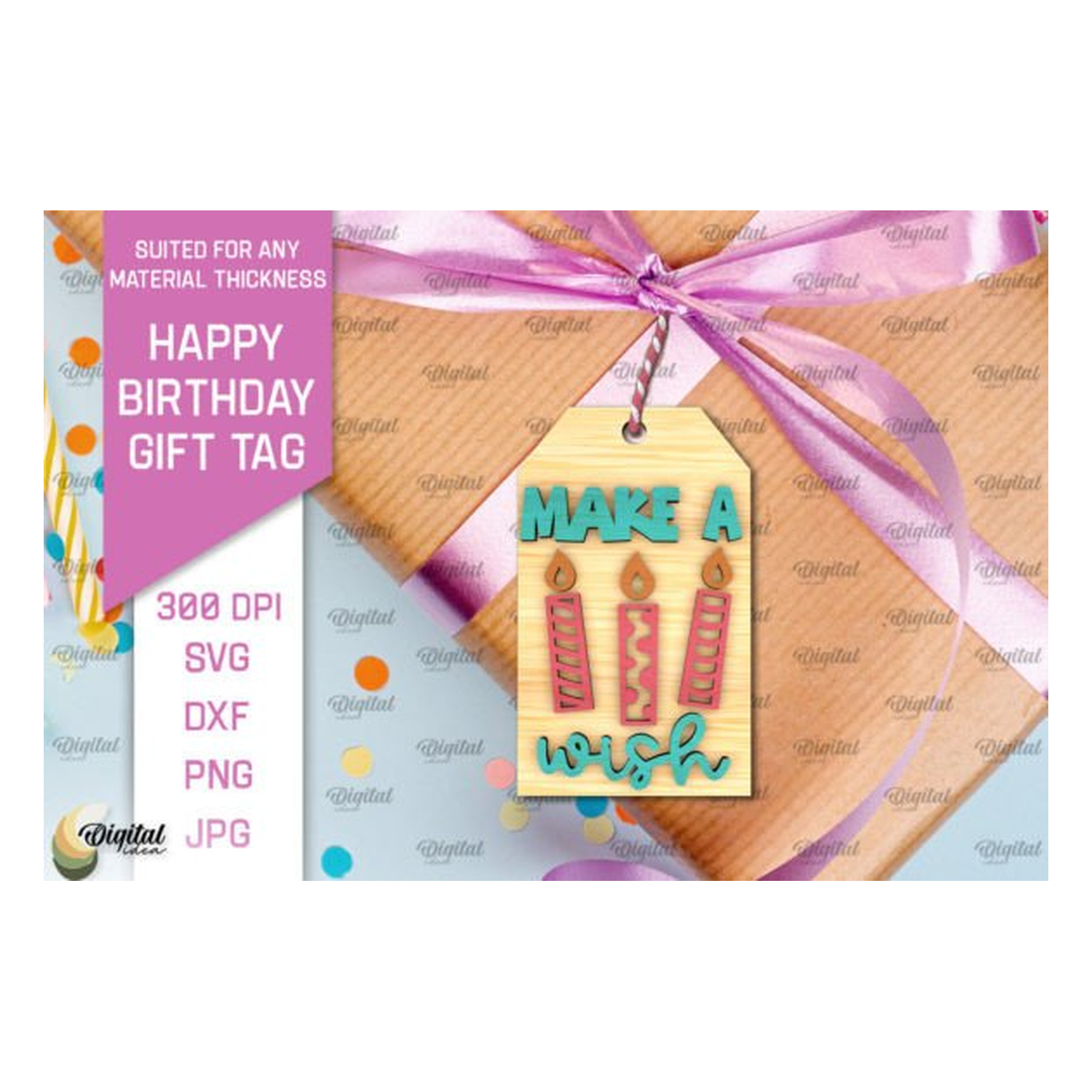 3D feliz cumpleaños gift tag lasercut