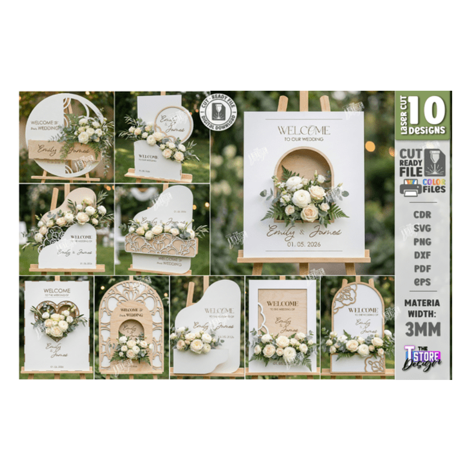 3D floral wedding welcome carteles colección