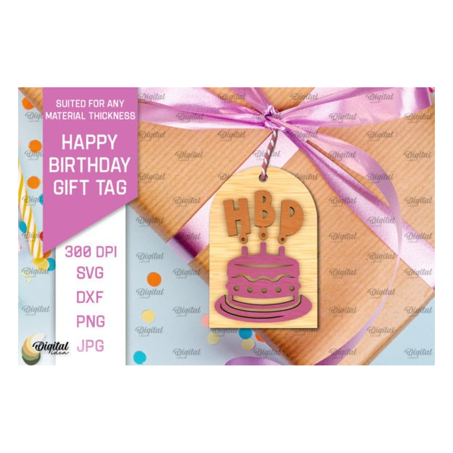 3D feliz cumpleaños gift tag lasercut