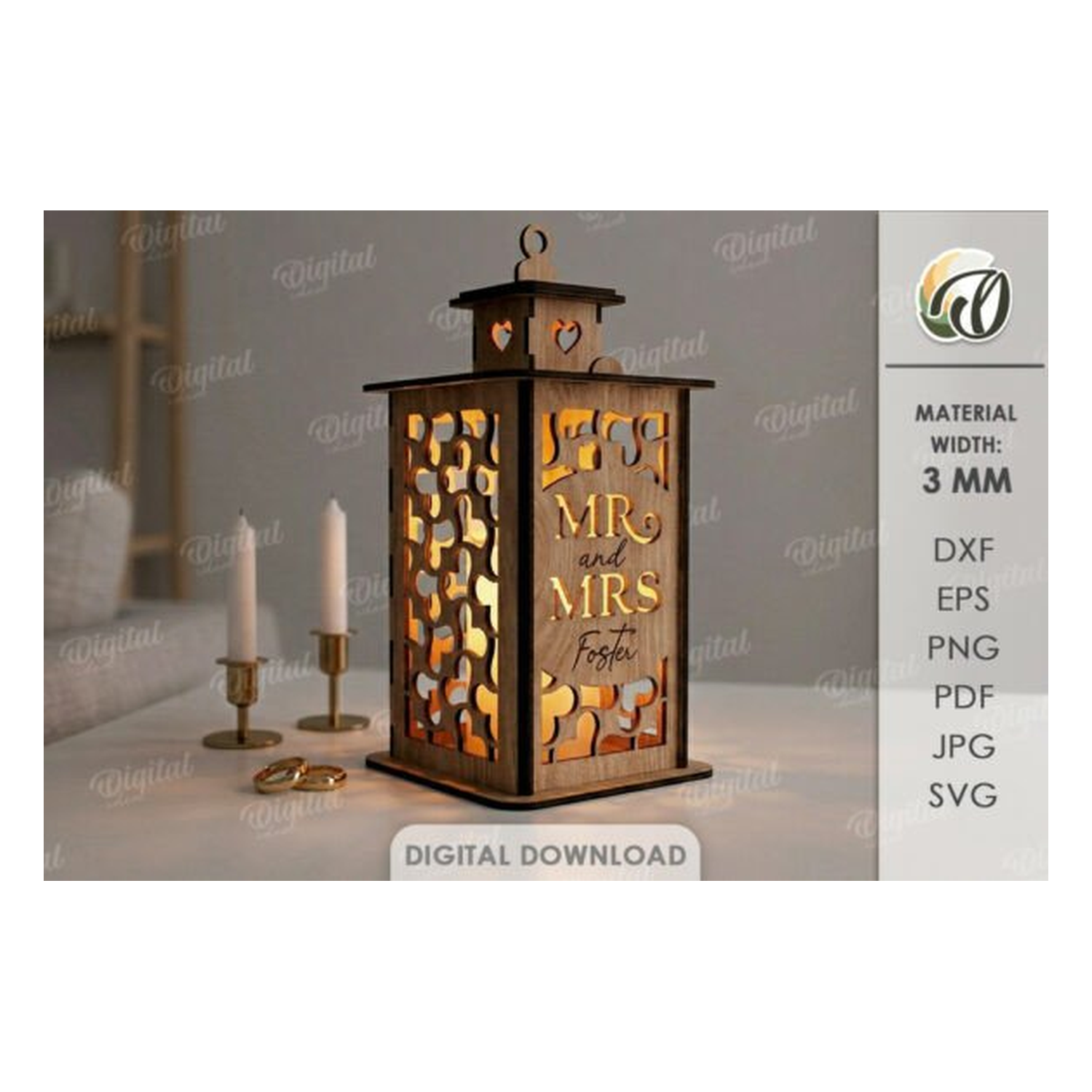 3D personalizado wedding farol lasercut