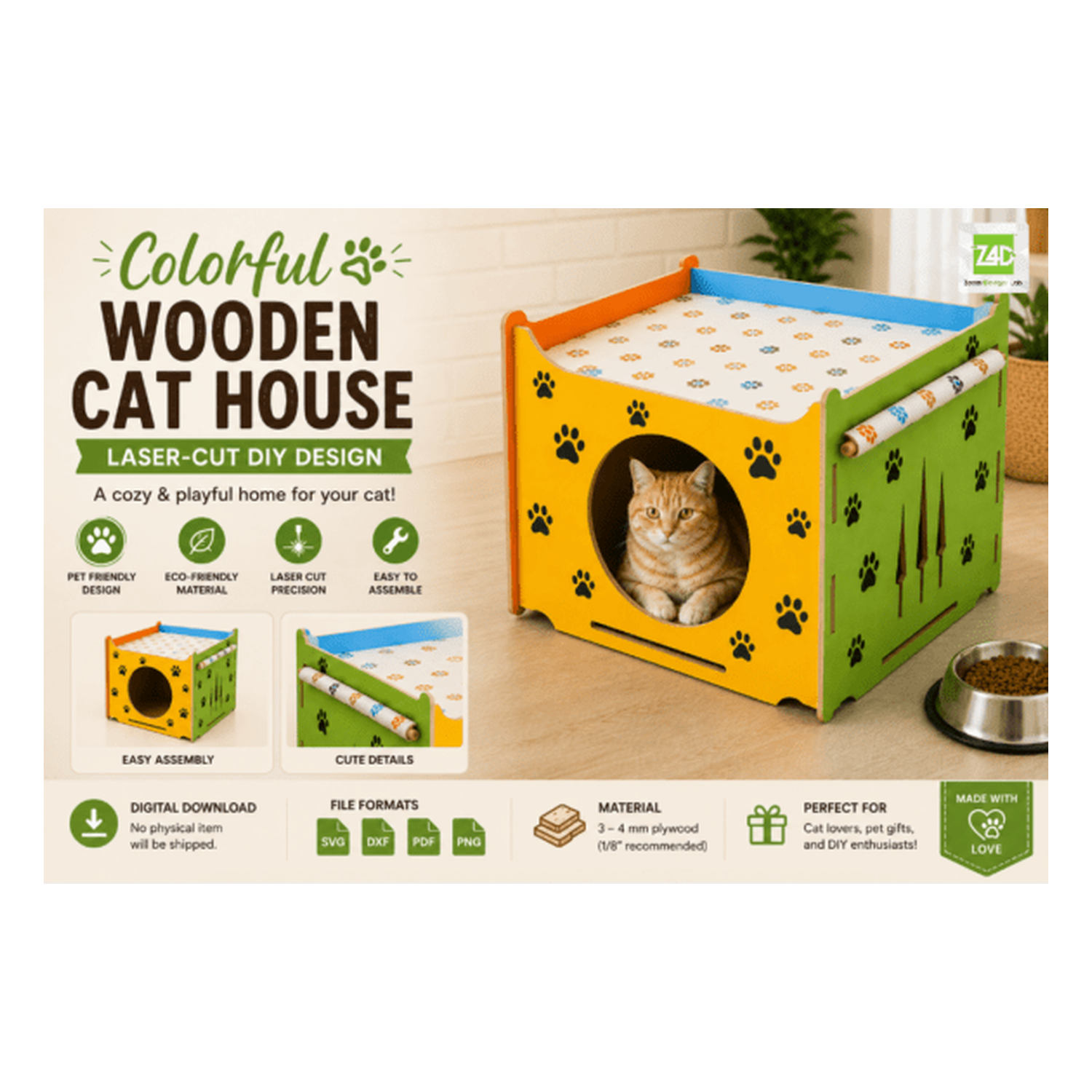 ? colorful de madera gato house diy