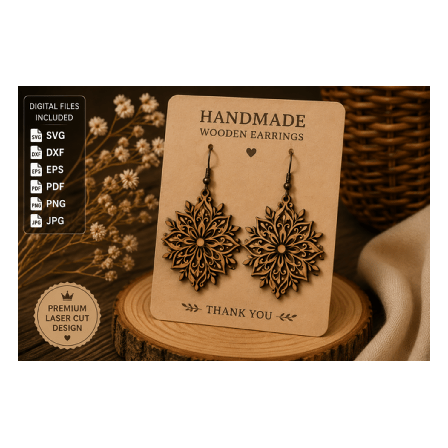 Mandala Floral De madera Earring