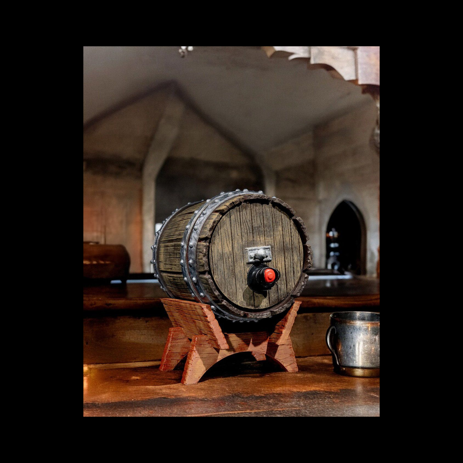 Dispensador para bolsa de vino con diseño de barril