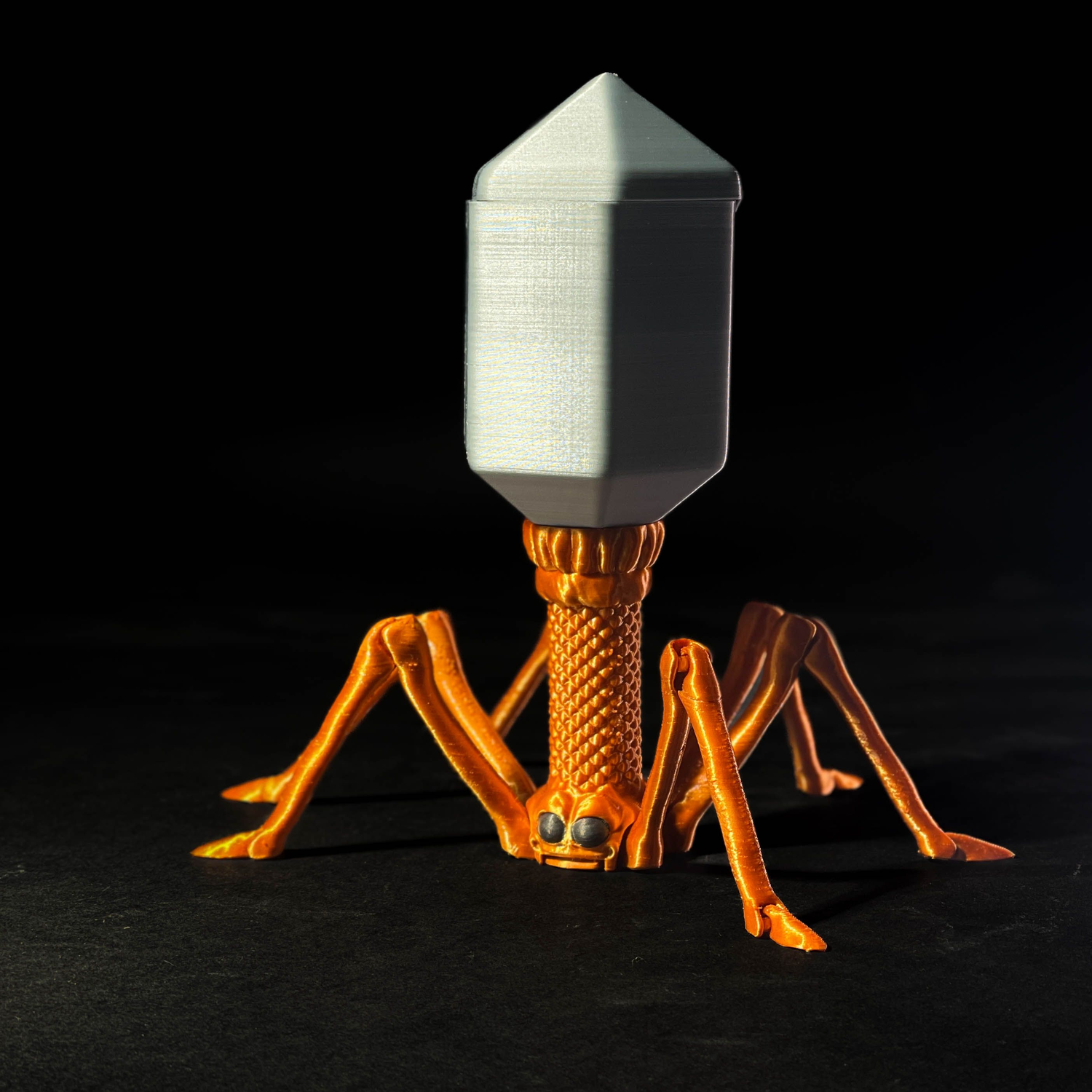 Dispensador de caramelos con forma de bacteriófago articulado
