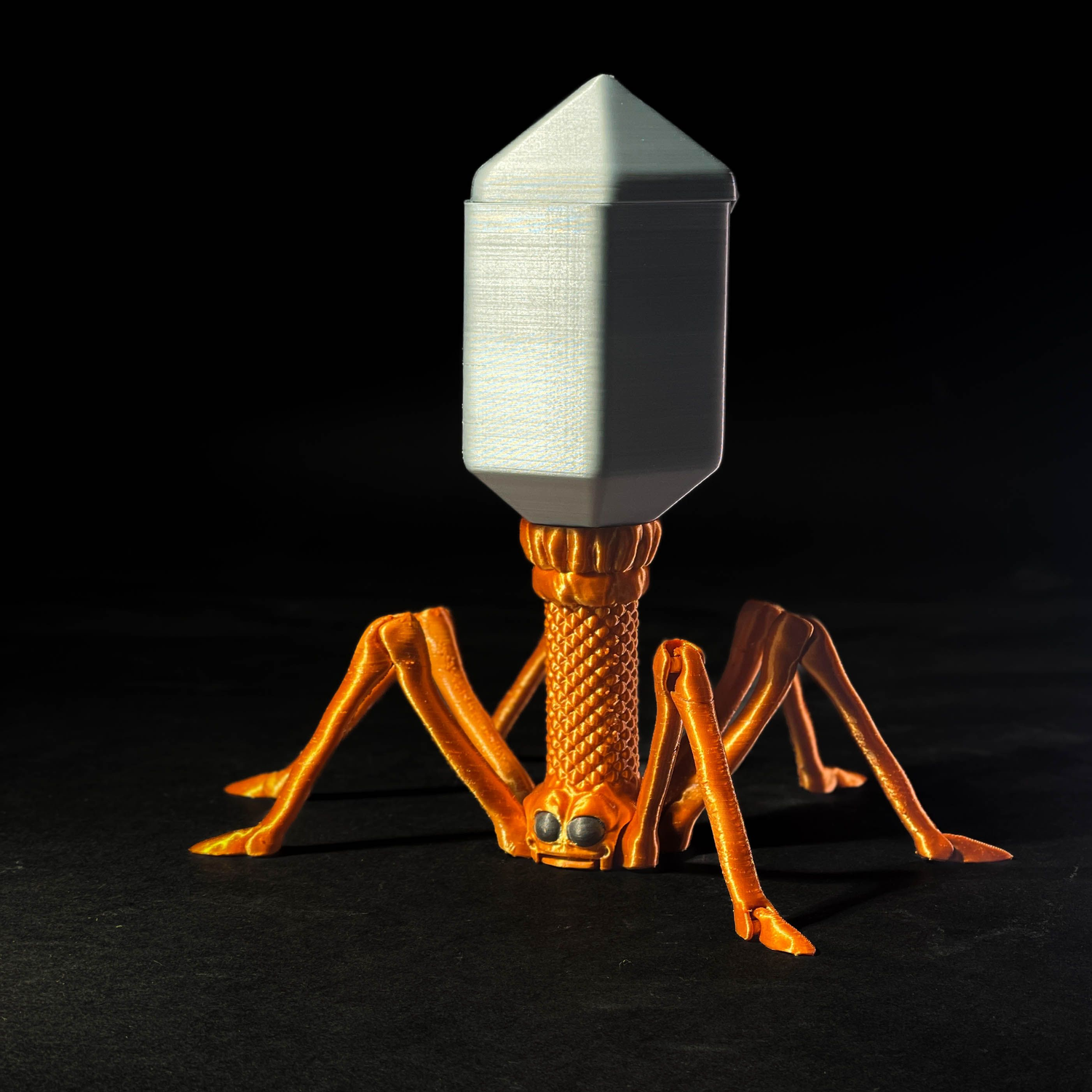 Dispensador de caramelos con forma de bacteriófago articulado